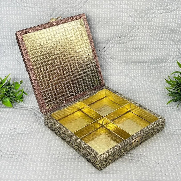 Embossed Brass Finish Wooden Box Set of 24 | Indian Wedding Favors