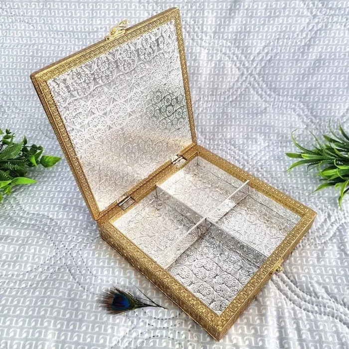 Embossed Brass Finish Wooden Box Set of 24 | Indian Wedding Favors