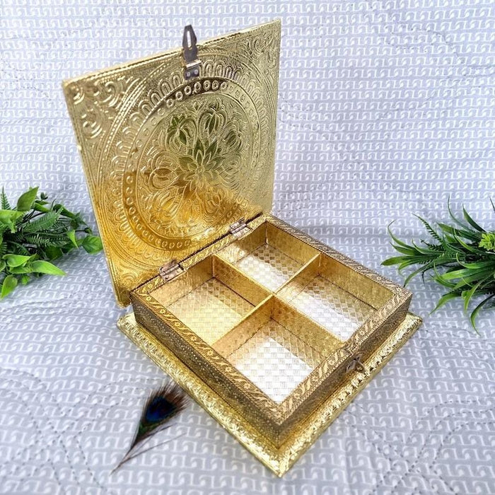 Embossed Brass Finish Wooden Box Set of 24 | Indian Wedding Favors