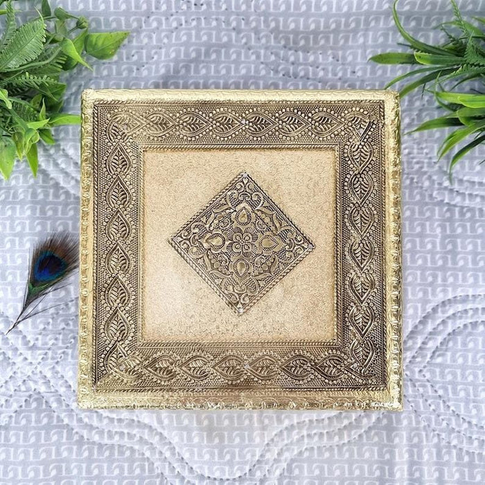 Embossed Brass Finish Wooden Box Set of 24 | Indian Wedding Favors