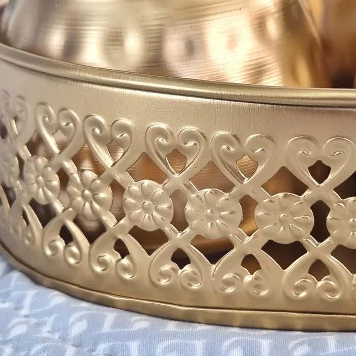 Gold Finish Heart Hamper with Metal Jars | Decorative Gift Basket bulk of 20
