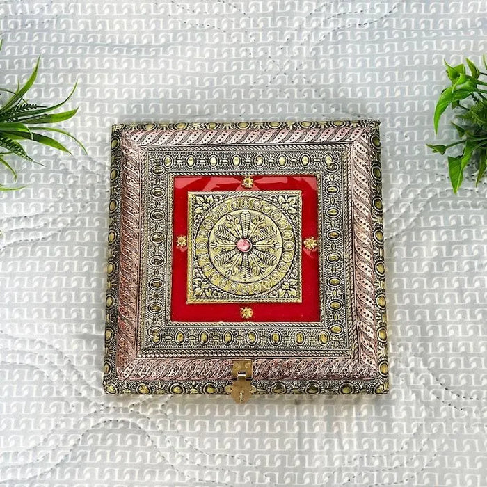 Embossed Brass Finish Wooden Box Set of 24 | Indian Wedding Favors