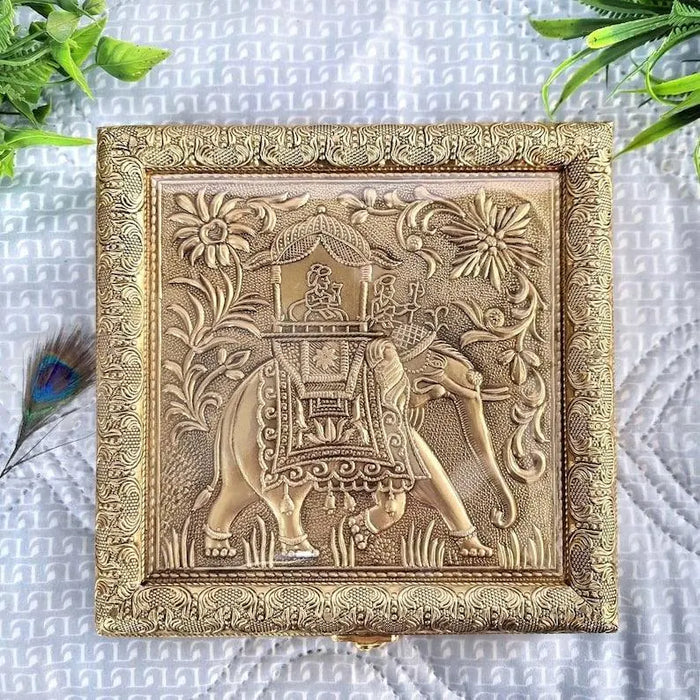 Embossed Brass Finish Wooden Box Set of 24 | Indian Wedding Favors
