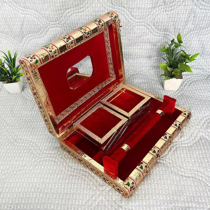 Wooden Jewelry Box | Set of 12 Handmade | Gold Finish, Velvet Lined bulk book