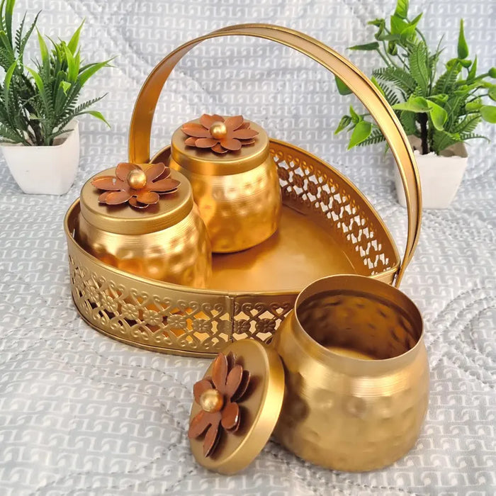 Gold Finish Heart Hamper with Metal Jars | Decorative Gift Basket bulk of 20