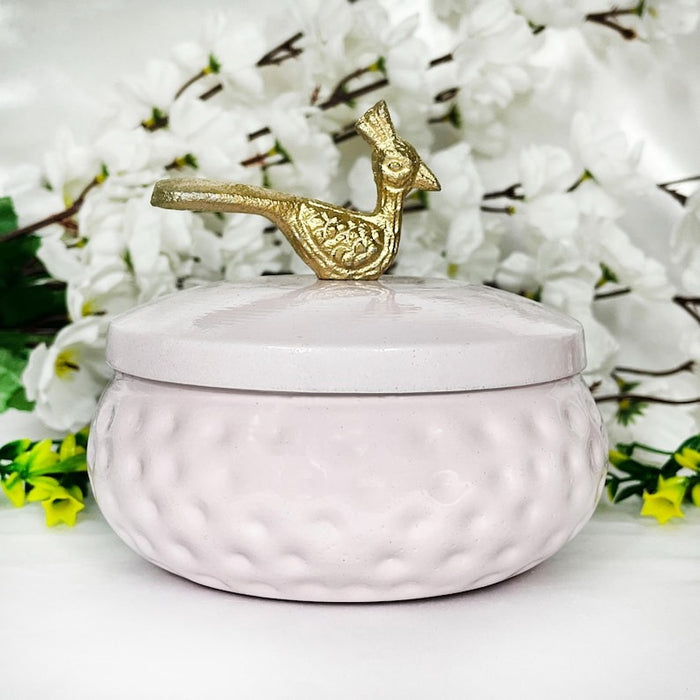 Metal Bowl Set of 32 | White & Pink Decorative Storage Jar with Gold Lid bulk