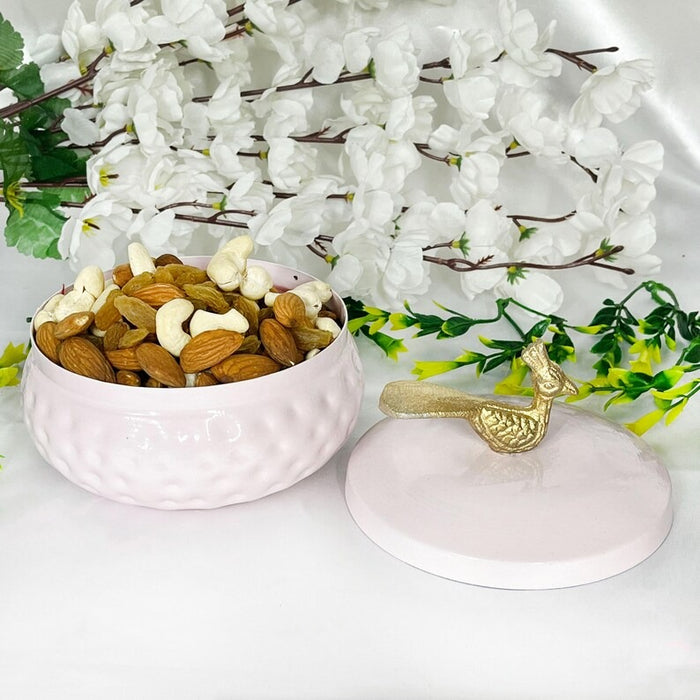 Metal Bowl Set of 32 | White & Pink Decorative Storage Jar with Gold Lid bulk