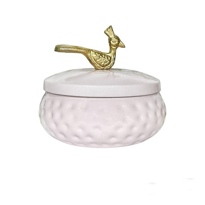 Metal Bowl Set of 32 | White & Pink Decorative Storage Jar with Gold Lid bulk