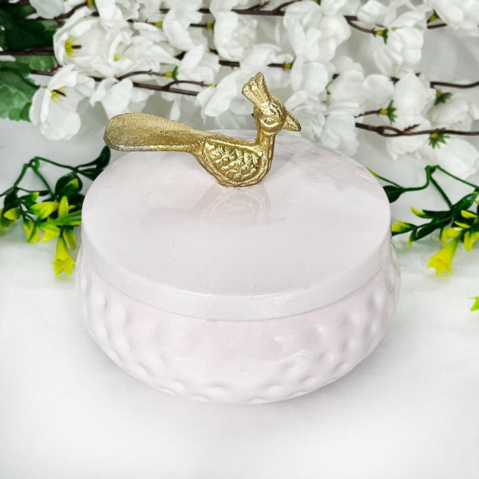 Metal Bowl Set of 32 | White & Pink Decorative Storage Jar with Gold Lid bulk