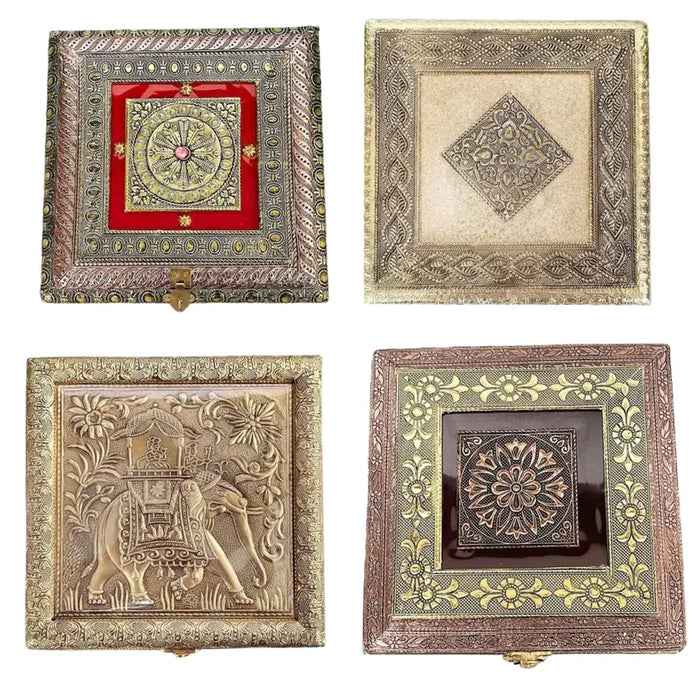Embossed Brass Finish Wooden Box Set of 24 | Indian Wedding Favors