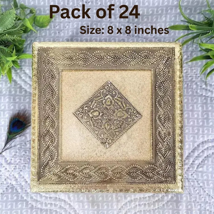 Embossed Brass Finish Wooden Box Set of 24 | Indian Wedding Favors