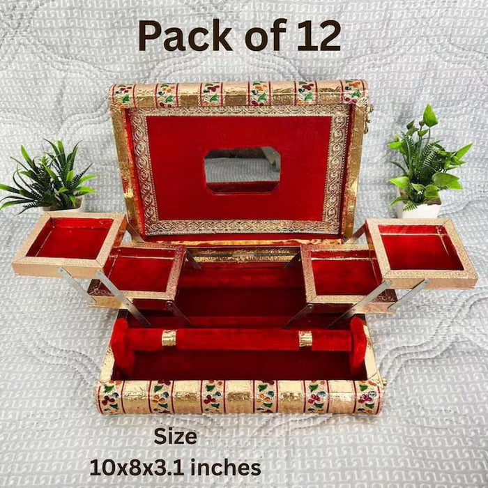 Wooden Jewelry Box | Set of 12 Handmade | Gold Finish, Velvet Lined bulk book