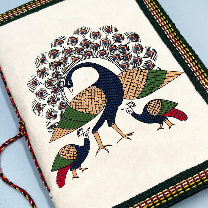Handcrafted Peacock Design Fabric Journal Diary | Handmade Notebook for Writing & Gifting