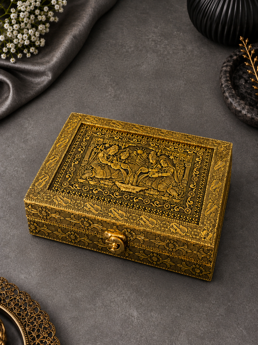 Handcrafted Golden Dry Fruit Box with Traditional Laxmi Ganesh Design